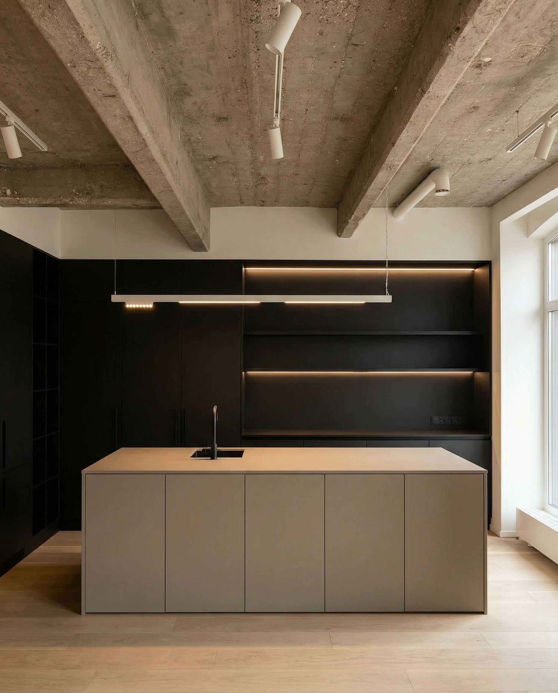 Kücheninsel mit Spülbecken, Arbeitsbereich, matte Greige-Oberfläche Marqise®