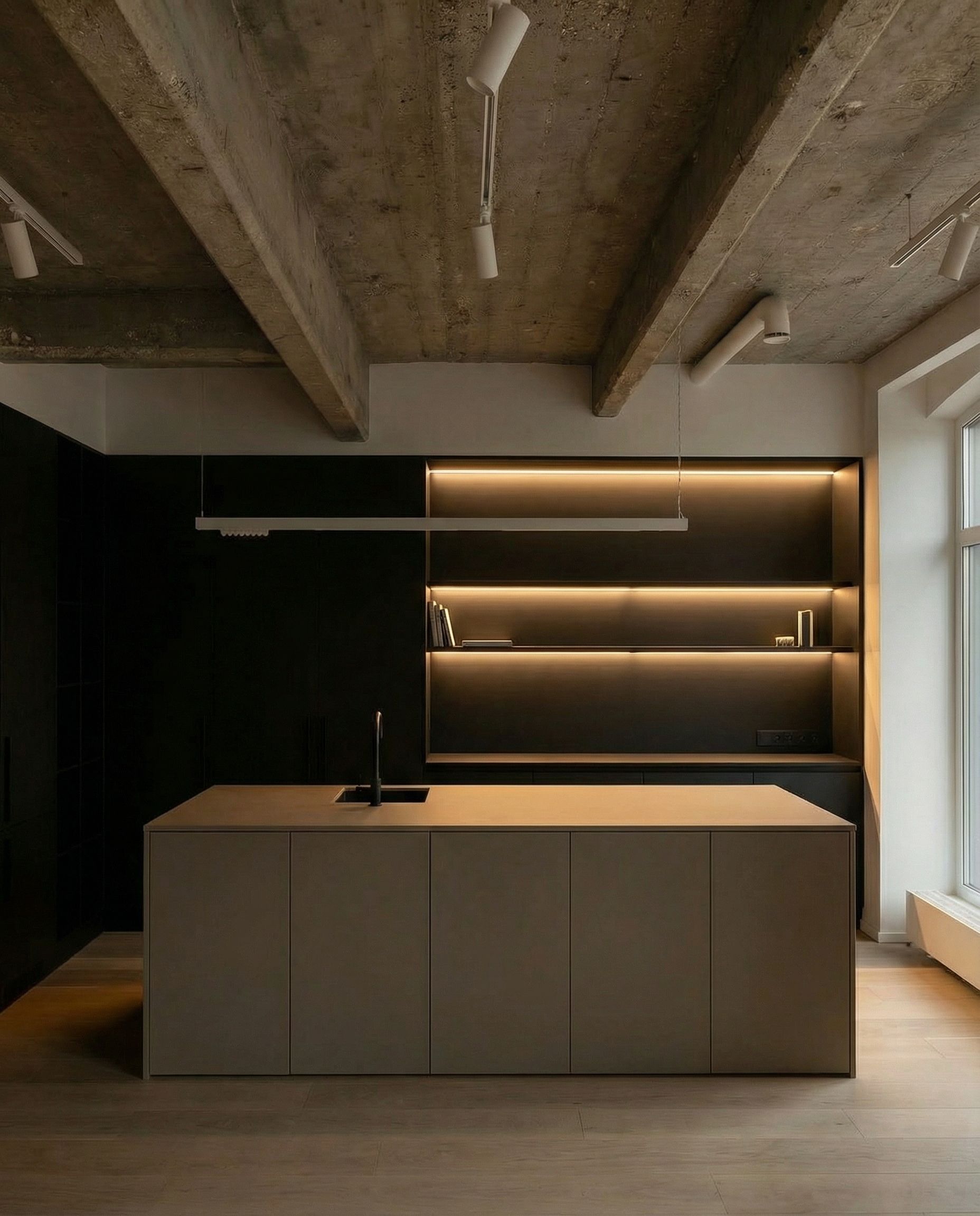 Offene Regale mit LED-Beleuchtung, Stauraumkonzept, Marqise® Küchenlösung