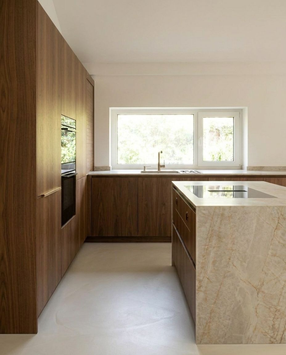 Inselküche in Heidenheim — Detail 6 (Katharinas warme Nussbaum-Inselküche in Heidenheim – Luxus-Restyle mit Quarzit)